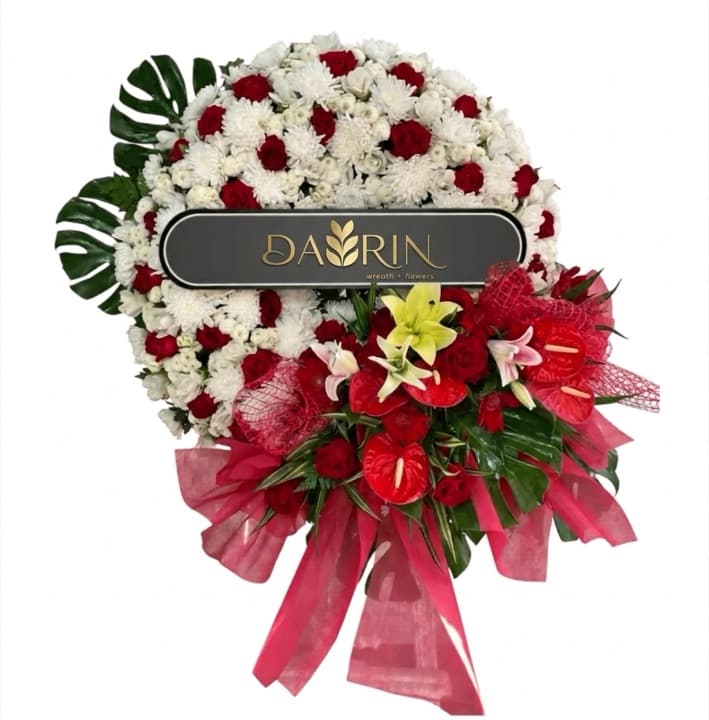 Fresh flower wreath, white and cream with pastel pink accents